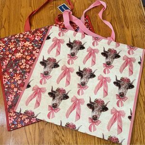 Floral and Cow Print Reusable Tote Bags